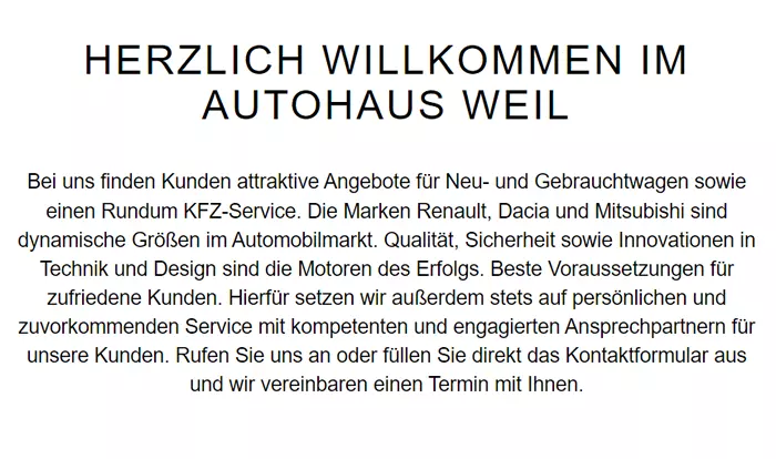 Dacia Autohaus Weil für 61381 Friedrichsdorf, Oberursel (Taunus), Wöllstadt, Karben, Neu Anspach, Steinbach (Taunus), Bad Vilbel oder Bad Homburg (Höhe), Rosbach (Höhe), Wehrheim